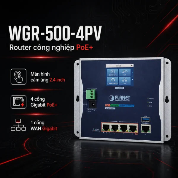 Router Planet WGR-500-4PV 4 cổng Gigabit 802.3at PoE