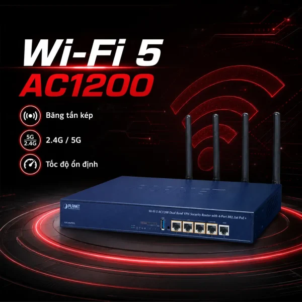 Router WiFi 5 Planet VR-300PW5 với 4 cổng 802.3at PoE+