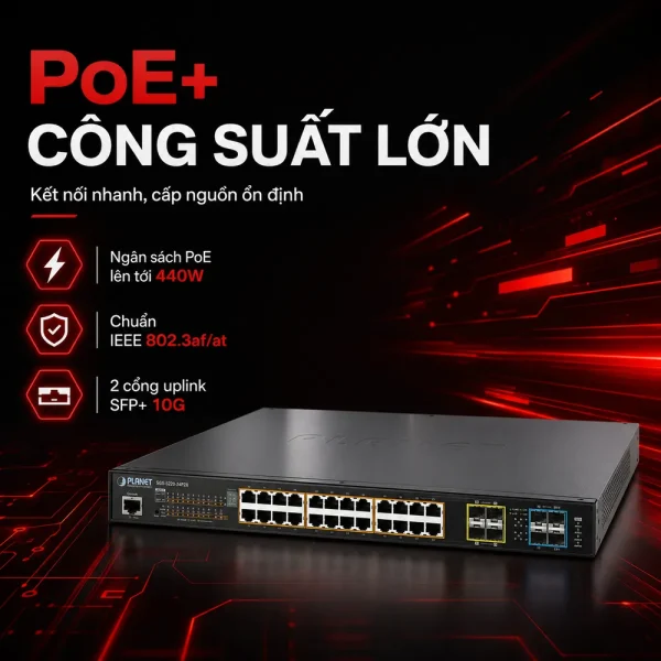 SGS-5220-24P2X Switch L2+ 24x1G 802.3at PoE + 2x10G SFP+