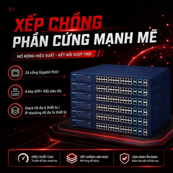 SGS-5240-24P4X Stack Switch 24 cổng 1G 802.3at PoE + 4 khe 10G SFP+