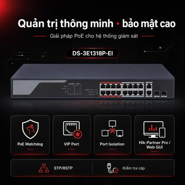 Smart Switch PoE DS-3E1318P-EI 16 cổng HIKVISION