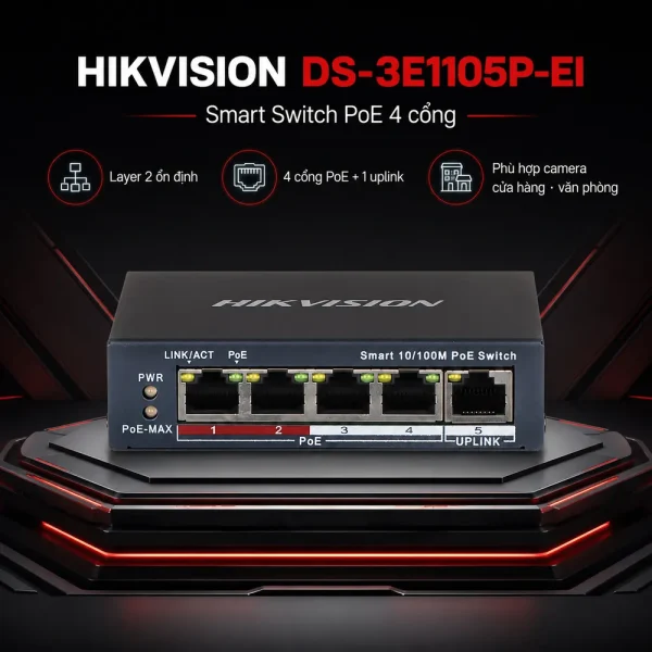Smart Switch PoE HIKVISION DS-3E1105P-EI 4 cổng
