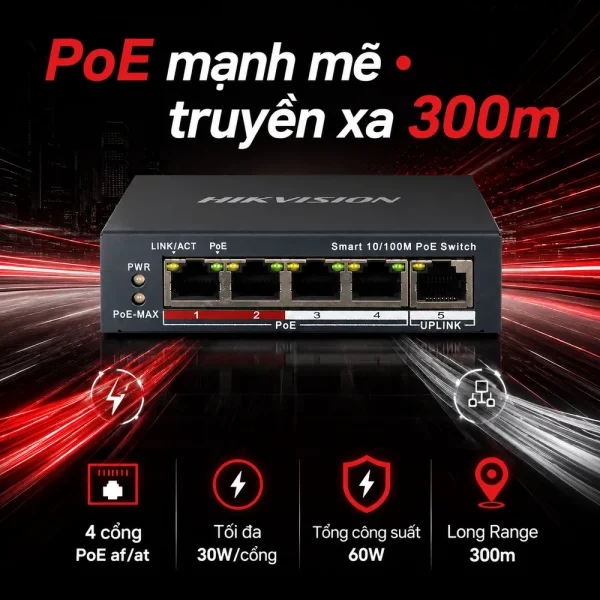Smart Switch PoE HIKVISION DS-3E1105P-EI 4 cổng
