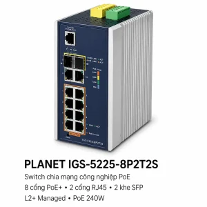 Switch chia mạng công nghiệp PoE PLANET IGS-5225-8P2T2S