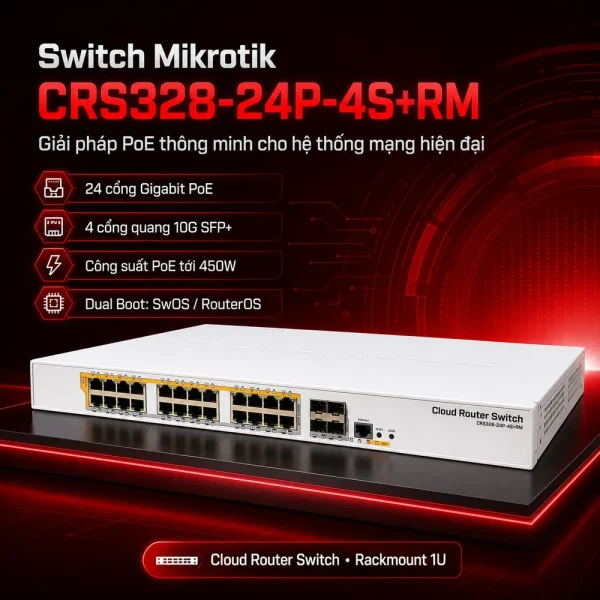 Switch chia mạng Mikrotik CRS328-24P-4S+RM