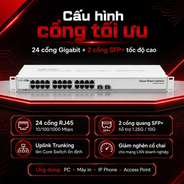 Switch chia mạng Mikrotik CSS326-24G-2S+RM