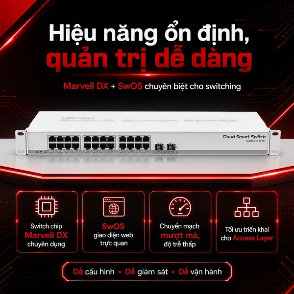 Switch chia mạng Mikrotik CSS326-24G-2S+RM