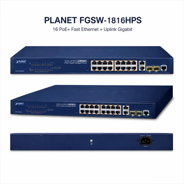Switch chia mạng PLANET 16-port 10/100Mbps PoE FGSW-1816HPS