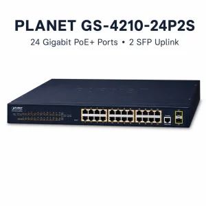 Switch chia mạng PLANET 24-port 10/100/1000Mbps PoE GS-4210-24P2S