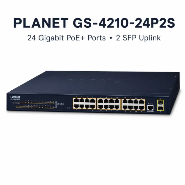 Switch chia mạng PLANET 24-port 10/100/1000Mbps PoE GS-4210-24P2S