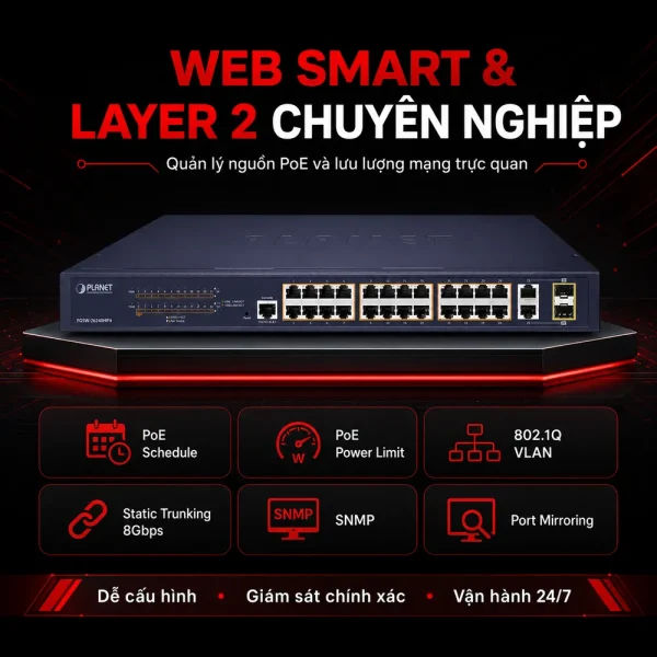 Switch chia mạng PLANET 24-port 10/100Mbps PoE FGSW-2624HPS