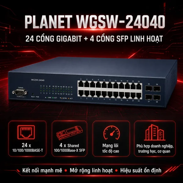 Switch chia mạng PLANET 24-port Gigabit WGSW-24040