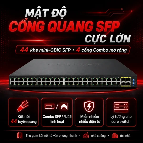 Switch chia mạng PLANET 48-port 100/1000Mbps GS-5220-44S4C