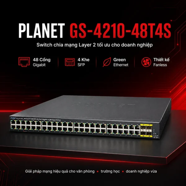 Switch chia mạng PLANET 48 Port BASE-T + 4 Port BASE-X GS-4210-48T4S