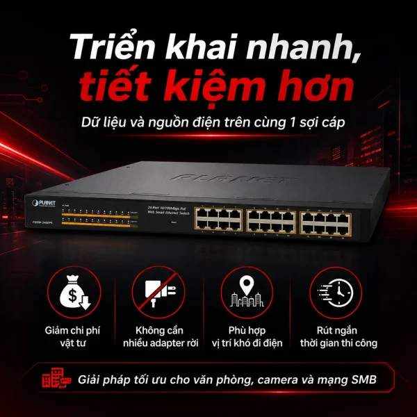 Switch chia mạng PLANET FNSW-2400PS 24-port 10/100Mbps PoE