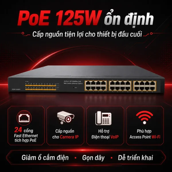 Switch chia mạng PLANET FNSW-2400PS 24-port 10/100Mbps PoE