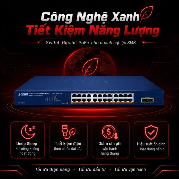 Switch chia mạng PLANET GSW-2620HP 24 port 10/100/1000Mbps PoE