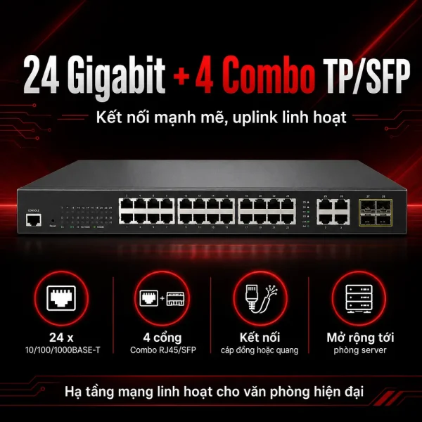 Switch chia mạng PLANET WGSW-28040 24-port + 4-port Gigabit TP/SFP