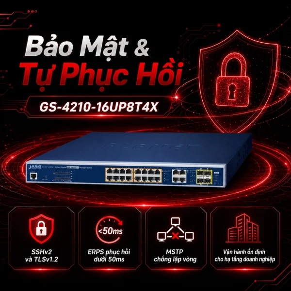 Switch chia mạng POE PLANET GS-4210-16UP8T4X quản lý