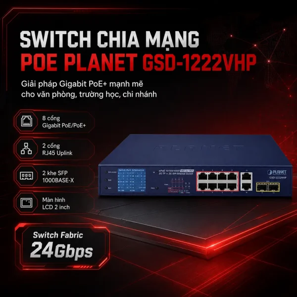 Switch chia mạng POE Planet GSD-1222VHP