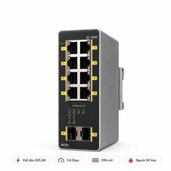 Switch công nghiệp Cisco IE-1000-8P2S-LM, 8 cổng FE hỗ trợ PoE 180W