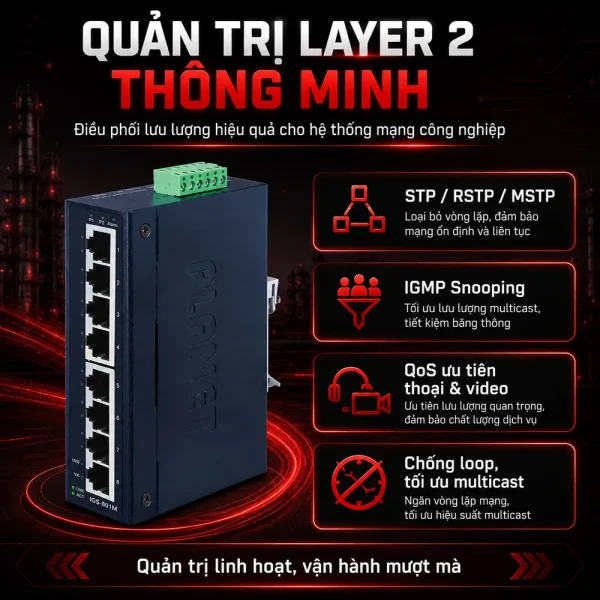 Switch công nghiệp Planet IGS-801M 8-Port 10/100/1000Mbps