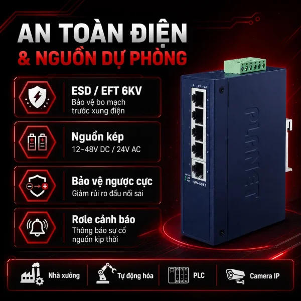 Switch công nghiệp Planet ISW-501T 5-Port 10/100TX