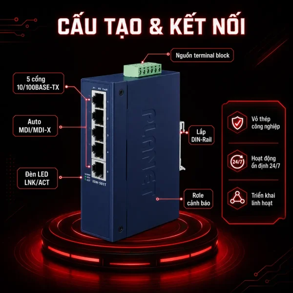 Switch công nghiệp Planet ISW-501T 5-Port 10/100TX