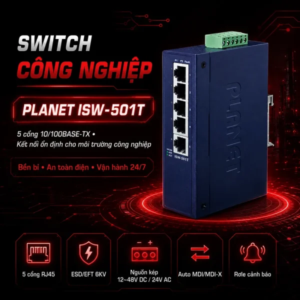 Switch công nghiệp Planet ISW-501T 5-Port 10/100TX
