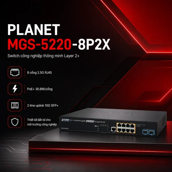 Switch công nghiệp PLANET MGS-5220-8P2X