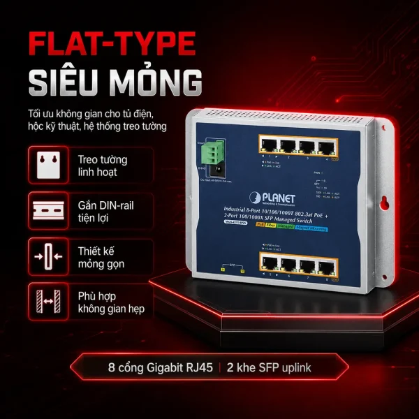 Switch công nghiệp PLANET WGS-4215-8P2S treo tường