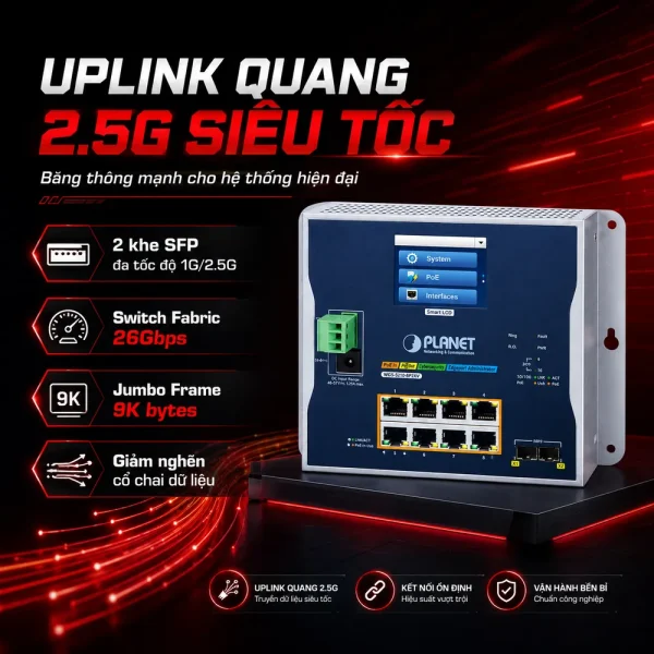 Switch công nghiệp PLANET WGS-5225-8P2SV L2