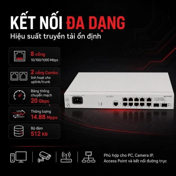 Switch Eltex MES2408C 8 cổng RI-45 + 2 cổng RJ45/SFP