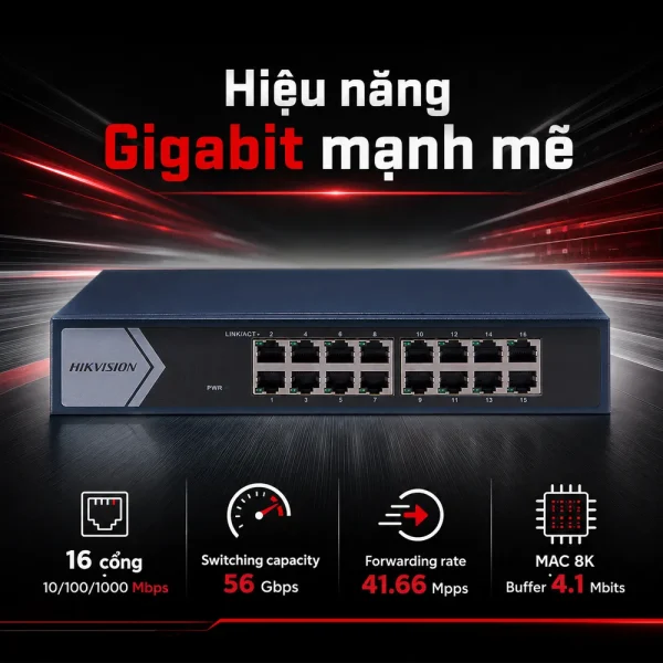 Switch mạng Gigabit DS-3E1516-EI 16 cổng HIKVISION