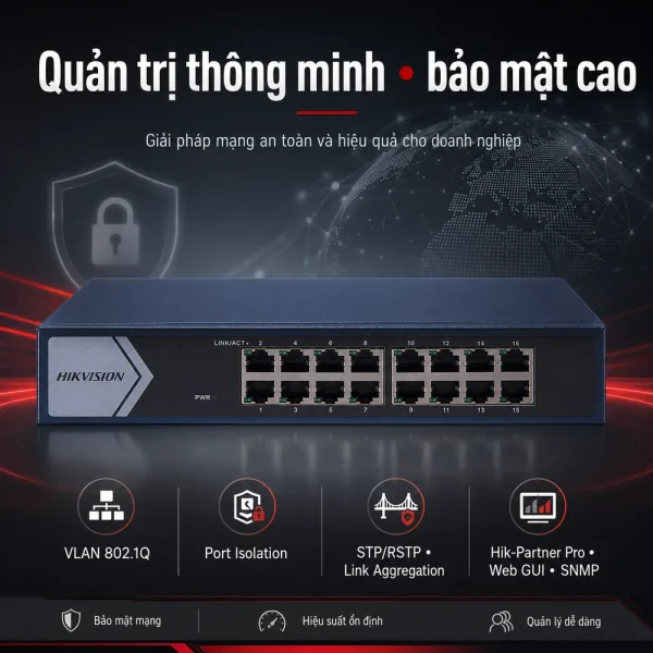 Switch mạng Gigabit DS-3E1516-EI 16 cổng HIKVISION