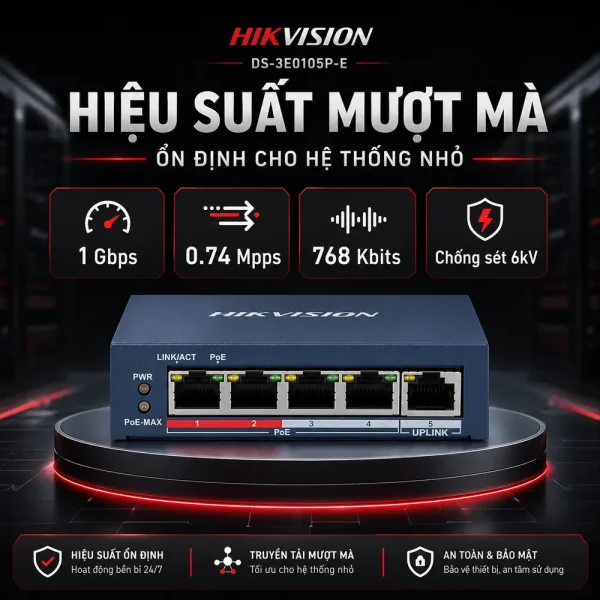 Switch mạng PoE DS-3E0105P-E 5 cổng HIKVISION