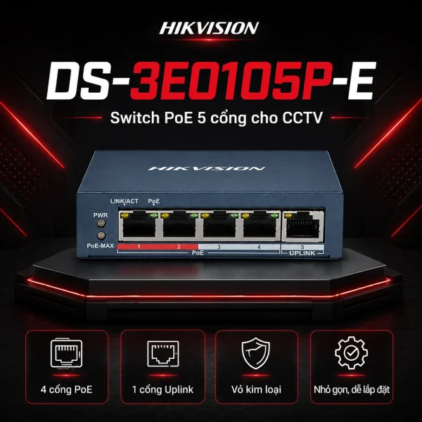 Switch mạng PoE DS-3E0105P-E 5 cổng HIKVISION