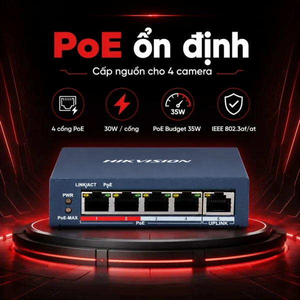 Switch mạng PoE DS-3E0105P-E 5 cổng HIKVISION