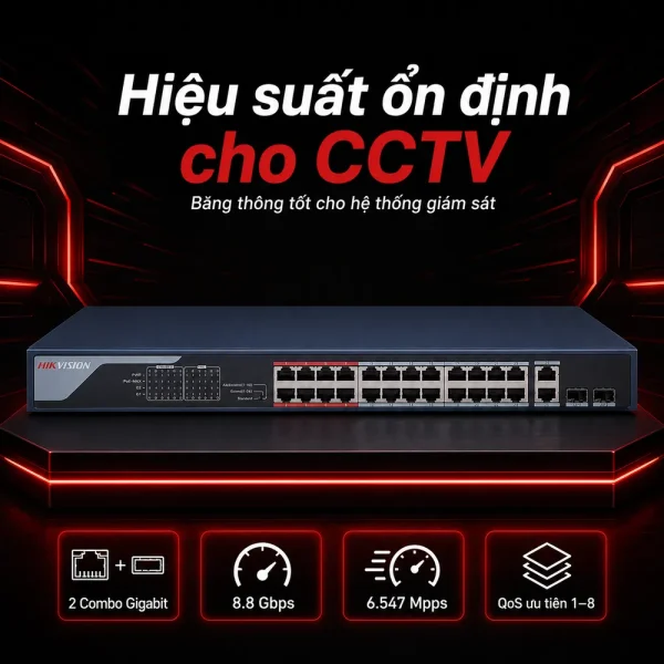 Switch mạng PoE DS-3E0326P-E 26 cổng HIKVISION