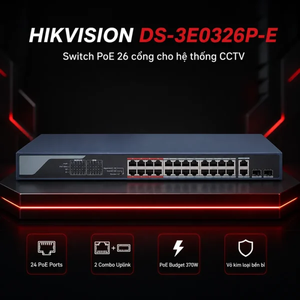 Switch mạng PoE DS-3E0326P-E 26 cổng HIKVISION