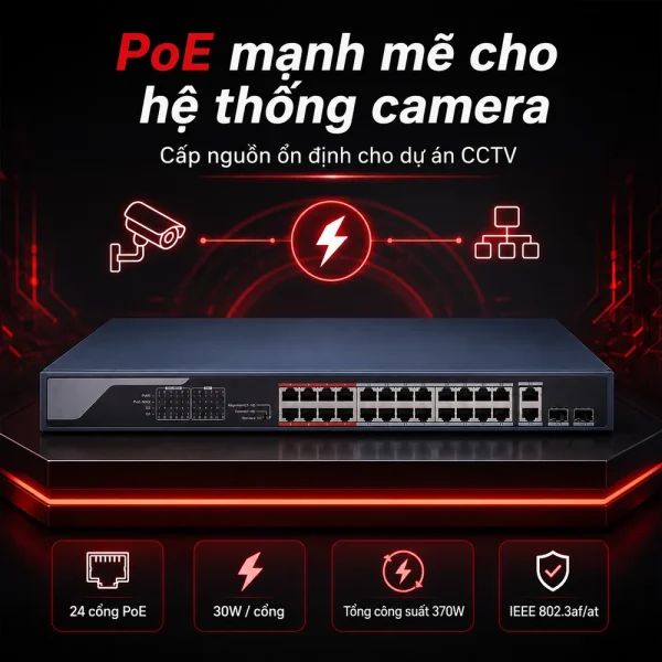 Switch mạng PoE DS-3E0326P-E 26 cổng HIKVISION