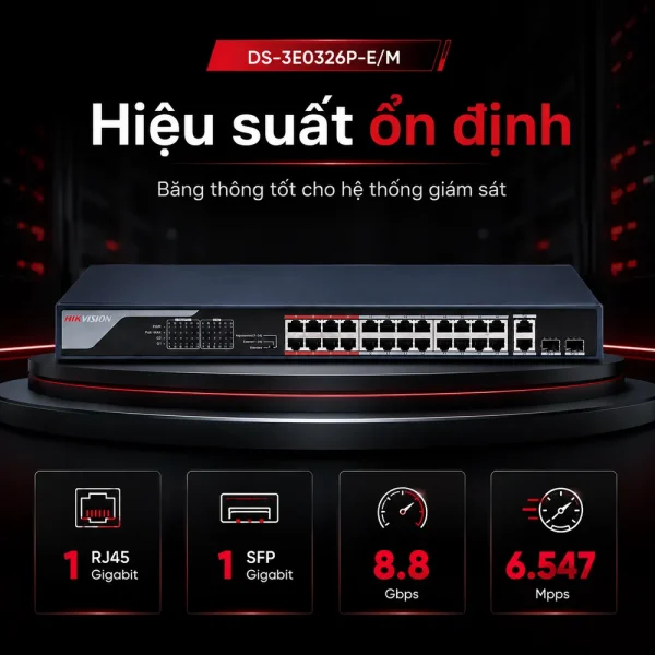 Switch mạng PoE DS-3E0326P-E/M 26 cổng HIKVISION