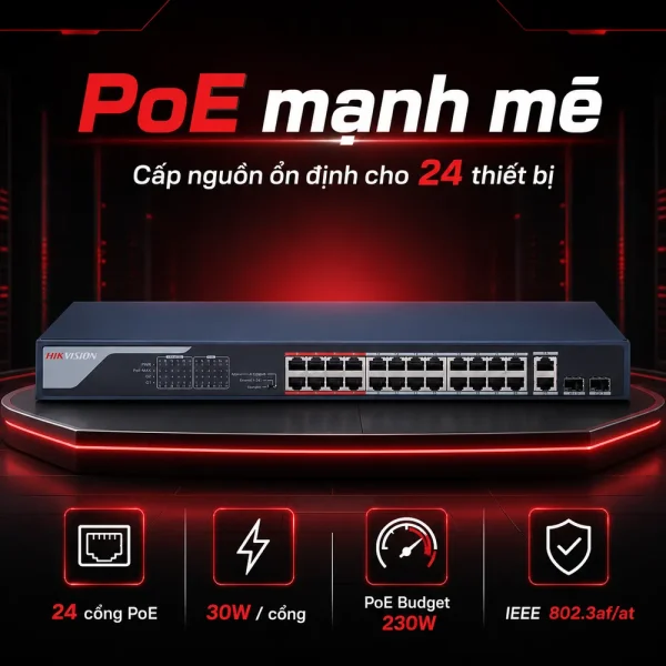 Switch mạng PoE DS-3E0326P-E/M 26 cổng HIKVISION
