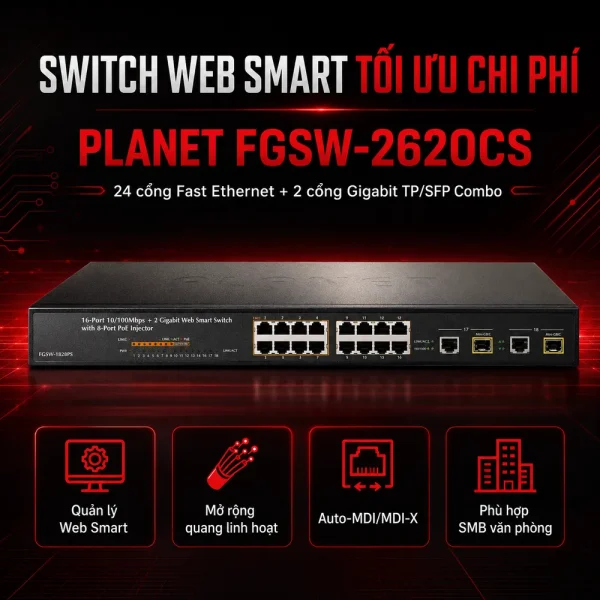 Switch PLANET 24-Port FGSW-2620CS 10/100Mbps