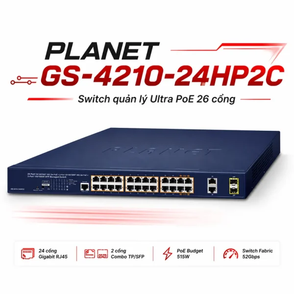 Switch Planet GS-4210-24HP2C 24 10/100/1000 PoE 2x1GTP/SFP