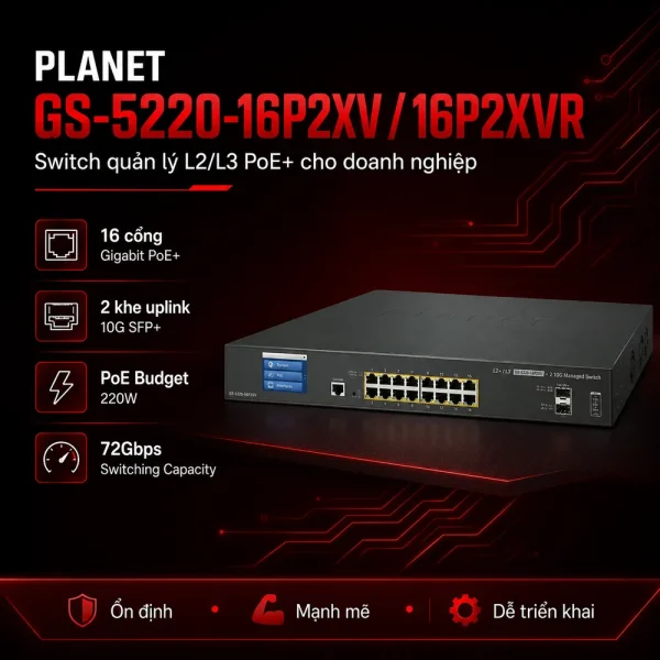 Switch PLANET GS-5220-16P2XV/GS-5220-16P2XVR Switch L2