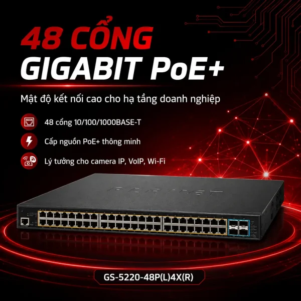 Switch Planet GS-5220-48P(L)4X(R) 48x1G PoE + 4x10G SFP