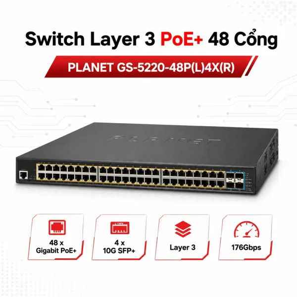 Switch Planet GS-5220-48P(L)4X(R) 48x1G PoE + 4x10G SFP