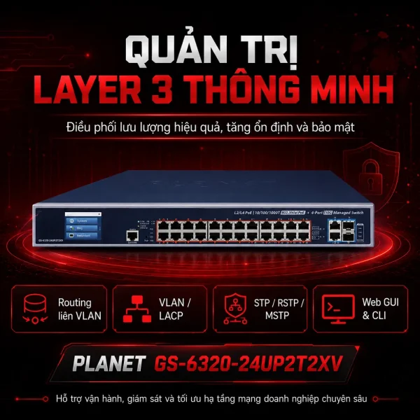 Switch Planet GS-6320-24UP2T2XV Layer 3 24 cổng PoE