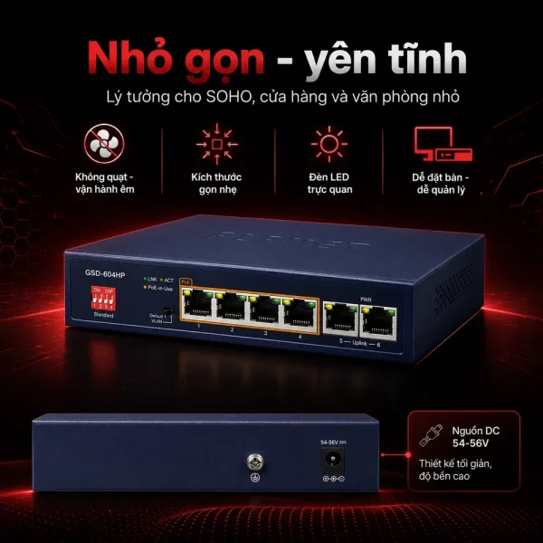 Switch Planet GSD-604HP – 4×10/100/1000T 802.3at PoE